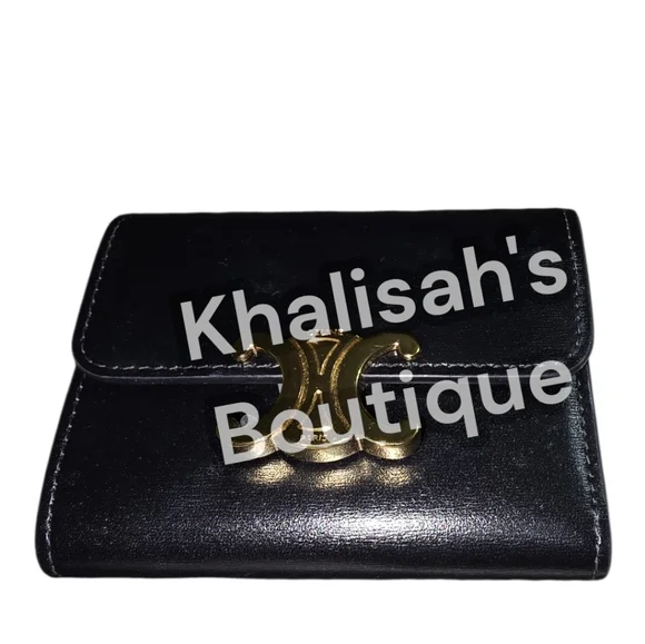 LIKE NEW!!! CELINE COMPACT WALLET WITH COIN TRIOMPHE IN Shiny Calfskin TRIFOLD - Picture 9 of 16